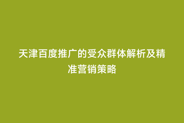 天津百度推广的受众群体解析及精准营销策略
