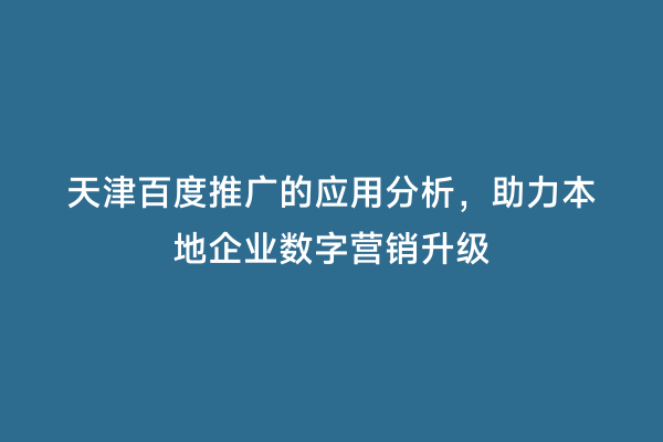 天津百度推广的应用分析，助力本地企业数字营销升级