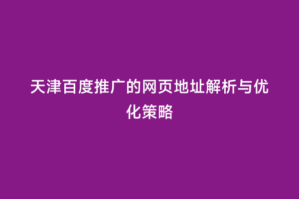 天津百度推广的网页地址解析与优化策略