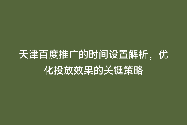 天津百度推广的时间设置解析，优化投放效果的关键策略
