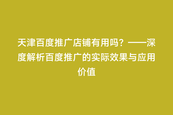 天津百度推广店铺有用吗？——深度解析百度推广的实际效果与应用价值