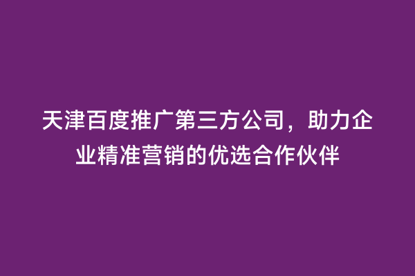 天津百度推广第三方公司，助力企业精准营销的优选合作伙伴