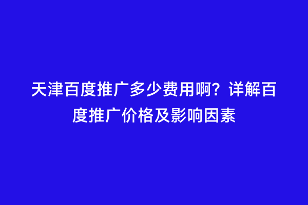 天津百度推广多少费用啊？详解百度推广价格及影响因素