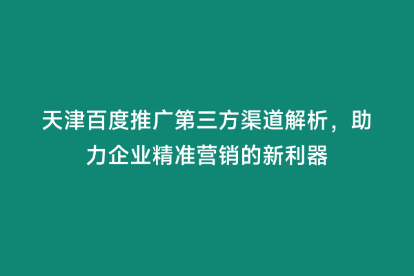 天津百度推广第三方渠道解析，助力企业精准营销的新利器
