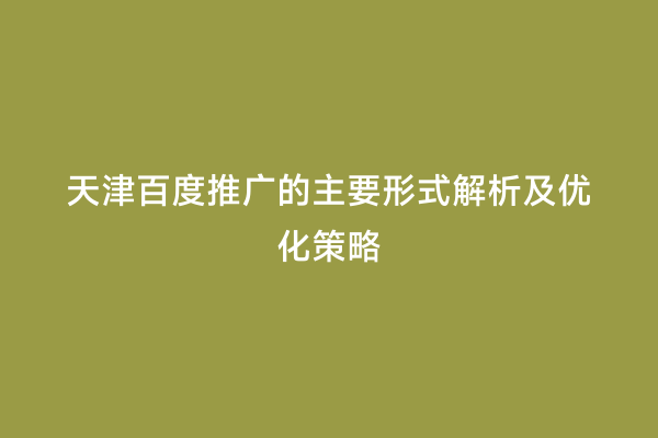 天津百度推广的主要形式解析及优化策略