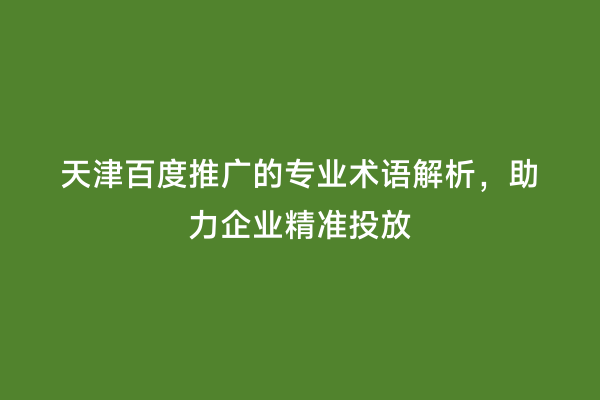 天津百度推广的专业术语解析，助力企业精准投放