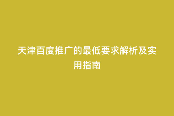 天津百度推广的最低要求解析及实用指南