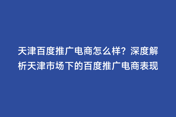 天津百度推广电商怎么样？深度解析天津市场下的百度推广电商表现