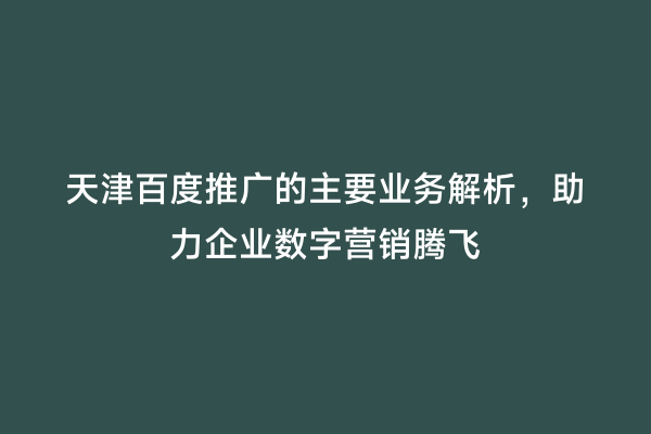 天津百度推广的主要业务解析，助力企业数字营销腾飞