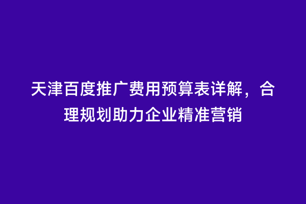天津百度推广费用预算表详解，合理规划助力企业精准营销