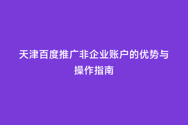 天津百度推广非企业账户的优势与操作指南