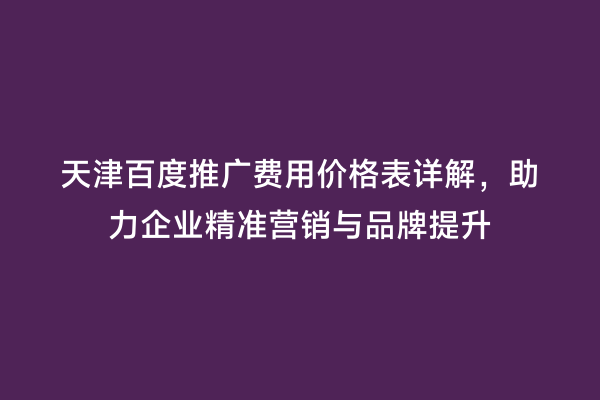 天津百度推广费用价格表详解，助力企业精准营销与品牌提升