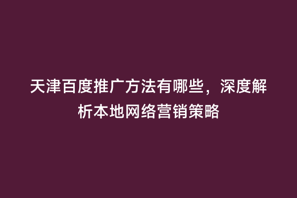 天津百度推广方法有哪些，深度解析本地网络营销策略