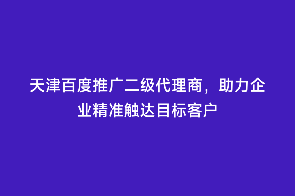 天津百度推广二级代理商，助力企业精准触达目标客户