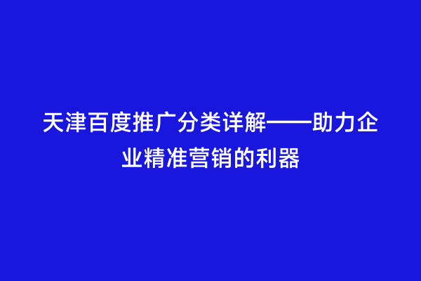 天津百度推广分类详解——助力企业精准营销的利器