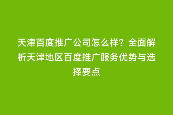 天津百度推广公司怎么样？全面解析天津地区百度推广服务优势与选择要点