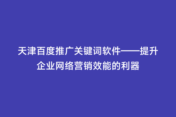 天津百度推广关键词软件——提升企业网络营销效能的利器