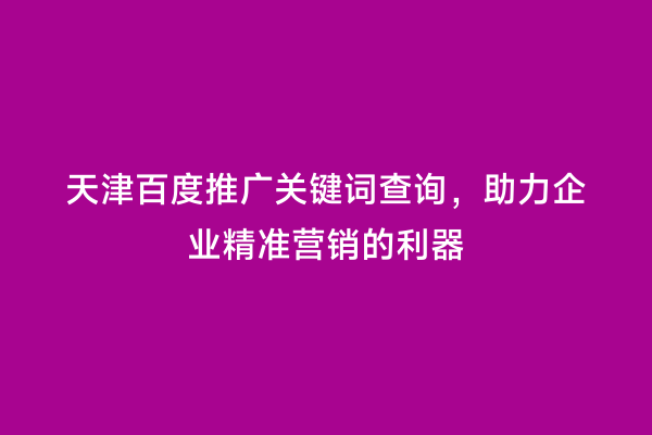 天津百度推广关键词查询，助力企业精准营销的利器