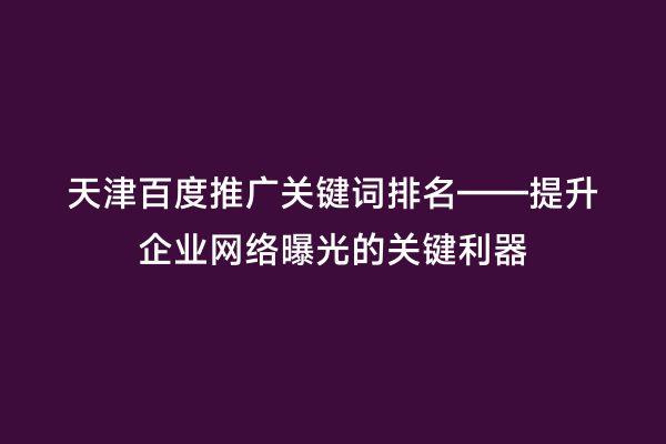 天津百度推广关键词排名——提升企业网络曝光的关键利器