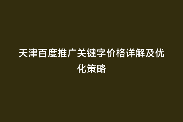 天津百度推广关键字价格详解及优化策略