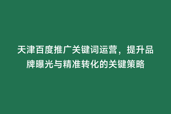 天津百度推广关键词运营，提升品牌曝光与精准转化的关键策略
