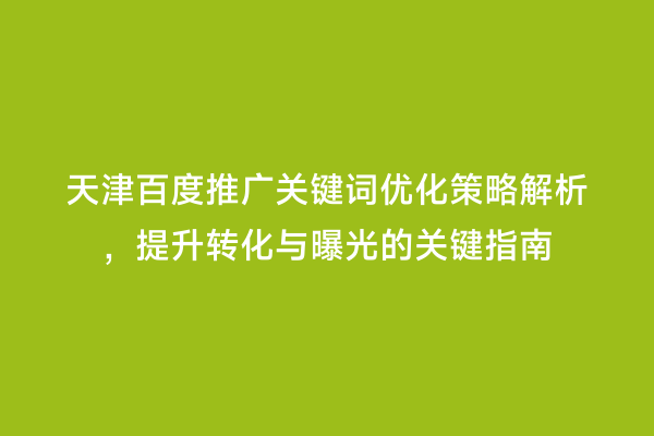 天津百度推广关键词优化策略解析，提升转化与曝光的关键指南