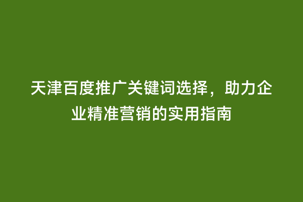 天津百度推广关键词选择，助力企业精准营销的实用指南